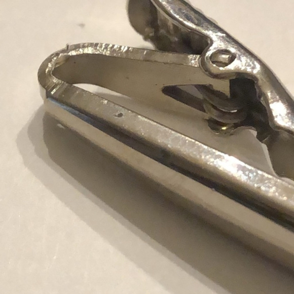 Vintage Silver Tone & CZ Rhinestone Tie Clip & Cuff Links - Picture 3 of 8